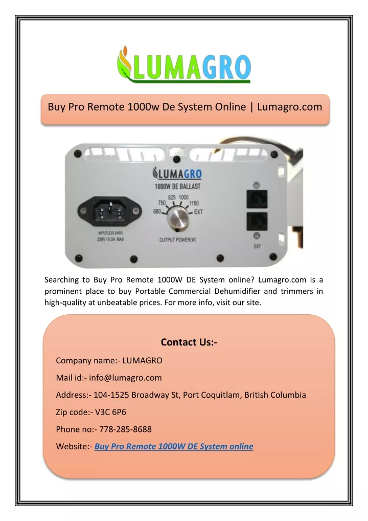 buy pro remote 1000w de system online lumagro com