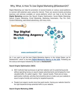 why what how to use digital marketing @seoteam247