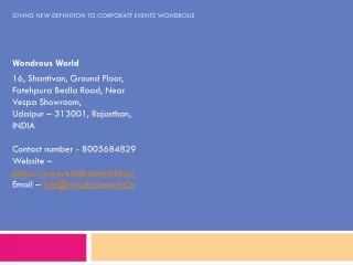 giving new definition to corporate events wondrous