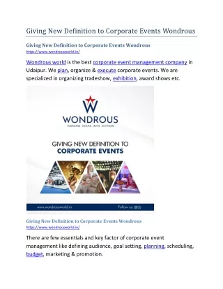 giving new definition to corporate events wondrous