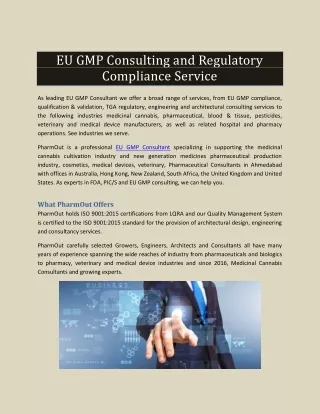 eu gmp consulting and regulatory compliance