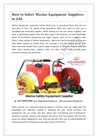 How to Select Marine Equipment Suppliers in UAE