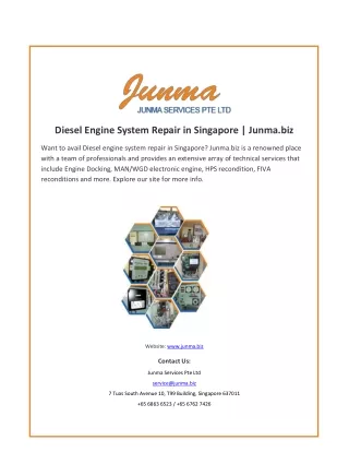 Diesel Engine System Repair in Singapore | Junma.biz