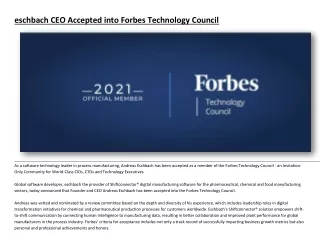 eschbach CEO Accepted into Forbes Technology Council