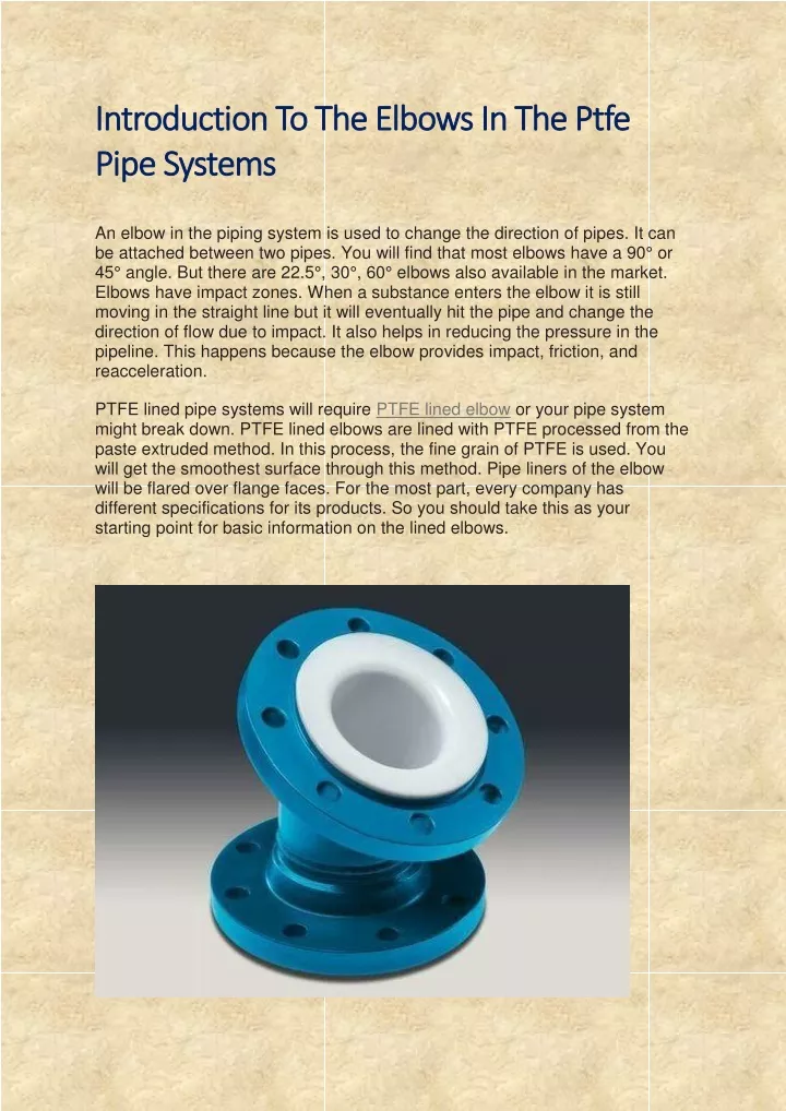 introduction to the elbows in the ptfe