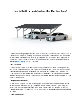how to build carports geelong that can last long