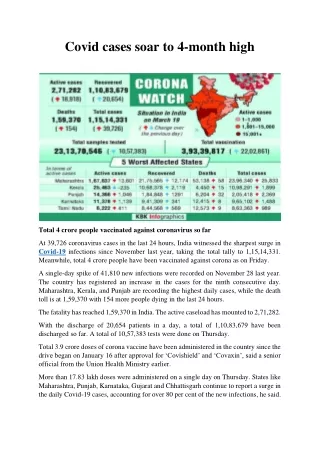 covid cases soar to 4 month high