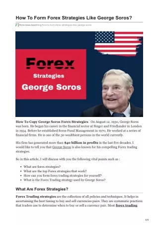 How To Form Forex Strategies Like George Soros?