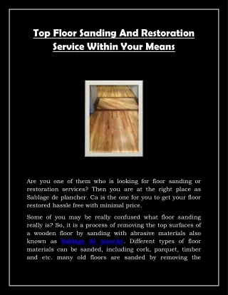 Top floor sanding and restoration service within your means