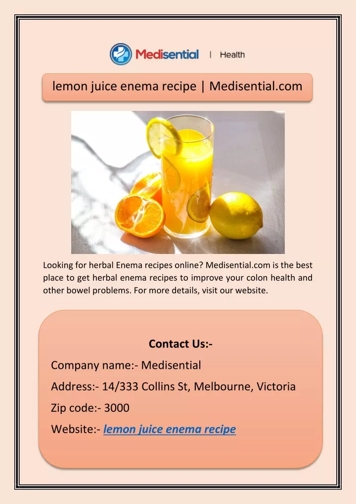 Ppt Lemon Juice Enema Recipe Medisential Com Powerpoint Presentation Id