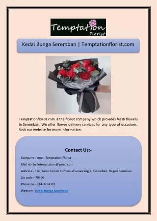 Kedai Bunga Seremban | Temptationflorist.com
