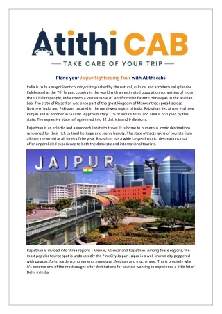 Plane your Jaipur Sightseeing Tour with Atithi cabs