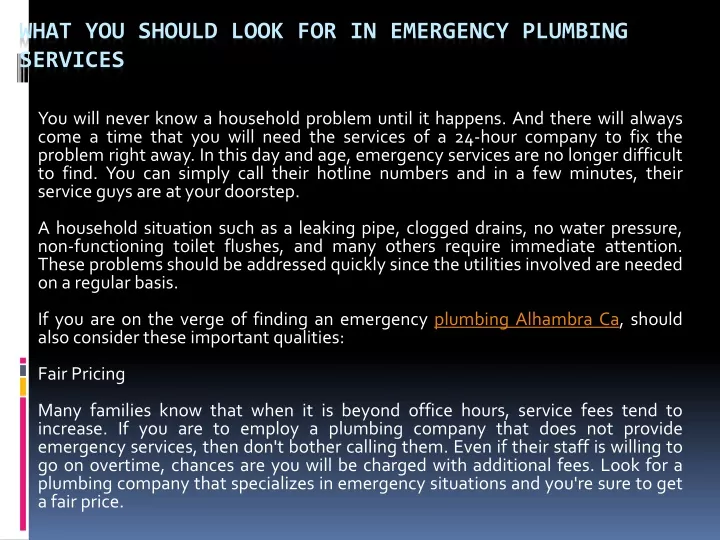 what you should look for in emergency plumbing services
