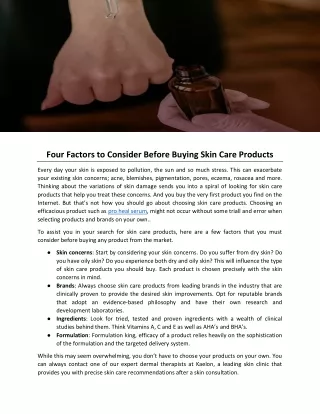 Four Factors to Consider Before Buying Skin Care Products