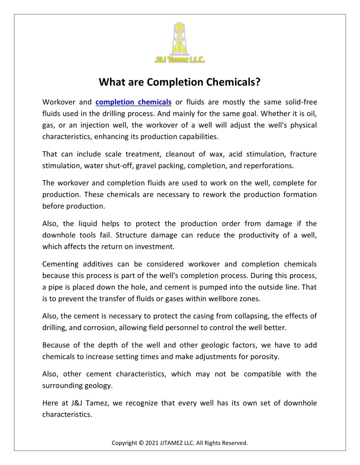 what are completion chemicals