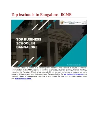 Top bschools in Bangalore- RCMB