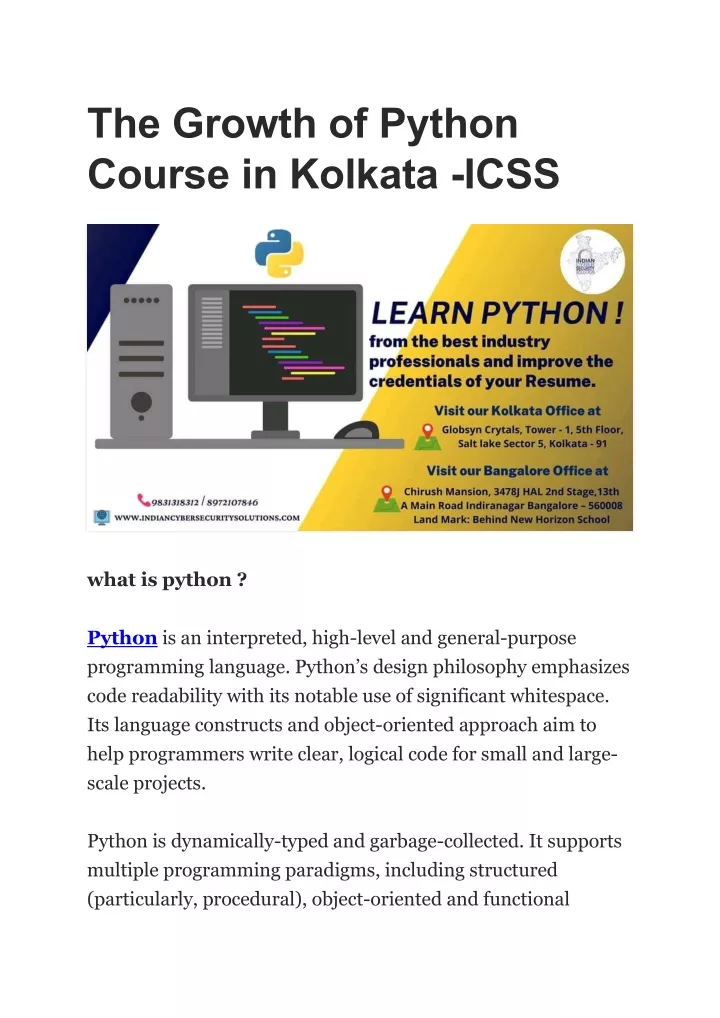 the growth of python course in kolkata icss