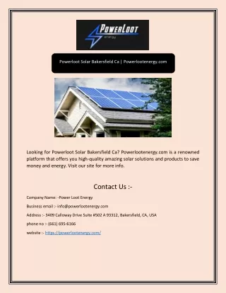 Powerloot Solar Bakersfield Ca | Powerlootenergy.com