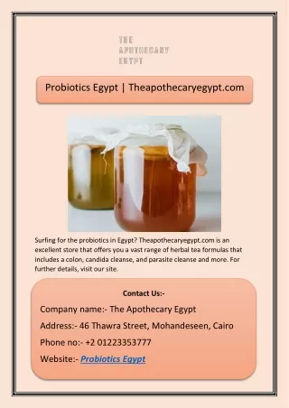 Probiotics Egypt | Theapothecaryegypt.com