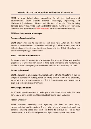 benefits of stem can be realized with advanced