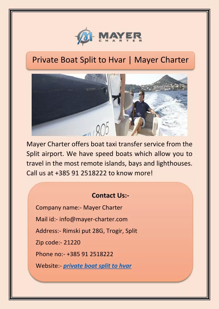 private boat split to hvar mayer charter