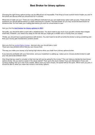 best broker for binary options
