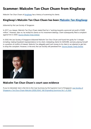 7 Horrible Mistakes You're Making With Malcolm Tan Chun Chuen Kingswap