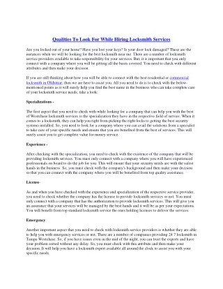 qualities to look for while hiring locksmith