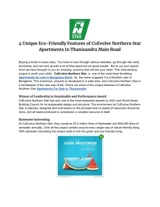 4 Unique Eco-Friendly Features of CoEvolve Northern Star Apartments In Thanisandra Main Road
