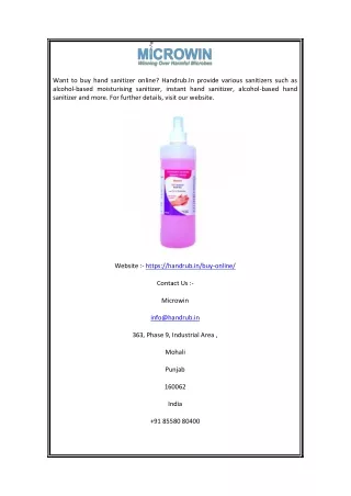 Buy Hand Sanitizer Online | Handrub.in