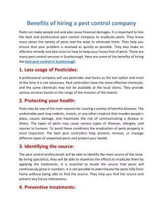 Benefits of hiring a pest control company