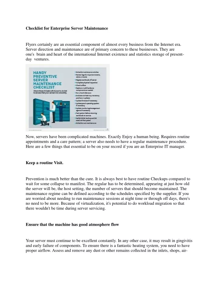 checklist for enterprise server maintenance