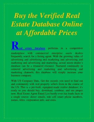 Buy the Verified Real Estate Database Online at Affordable Prices