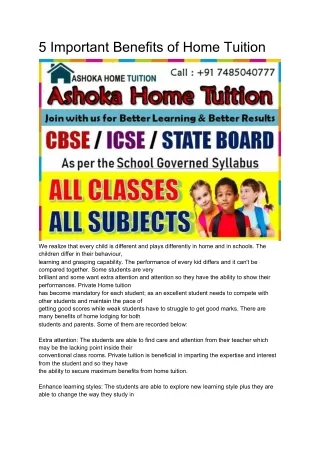 5 important benefits of home tuition