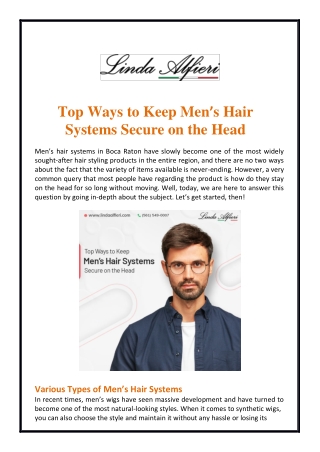 Top Ways to Keep Men’s Hair Systems Secure on the Head