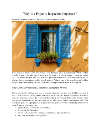 why is a property inspection important