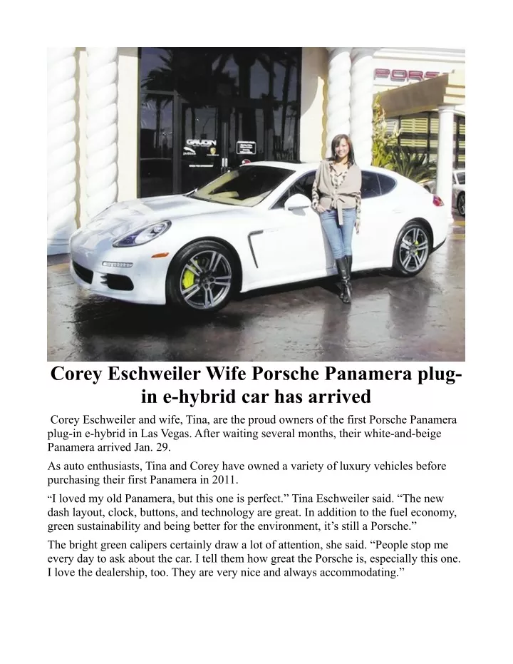 corey eschweiler wife porsche panamera plug