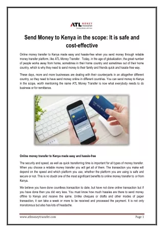 Send Money to Kenya in the scope: It is safe and cost-effective