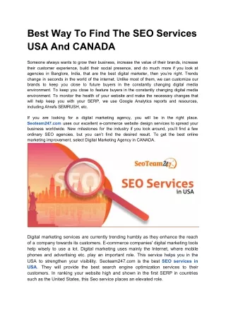 best way to find the seo services usa and canada