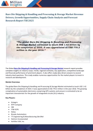 bare die shipping handling and processing storage