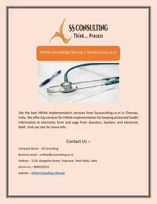 HIPAA Consulting Chennai | Ssconsulting.co.in
