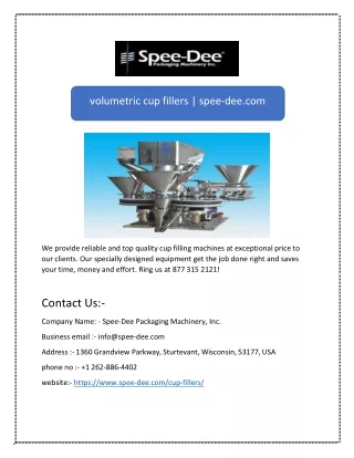 volumetric cup fillers spee dee com