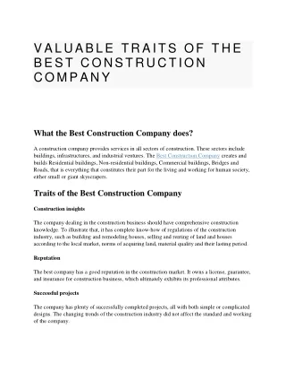 valuable traits of the best construction company