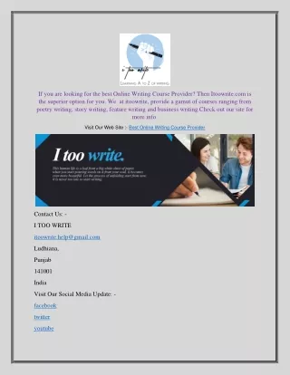 Best Online Writing Course Provider | Itoowrite.com