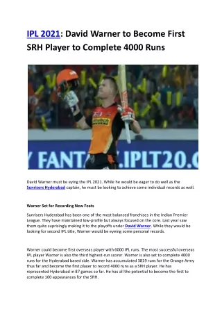 ipl 2021 david warner to become first srh player