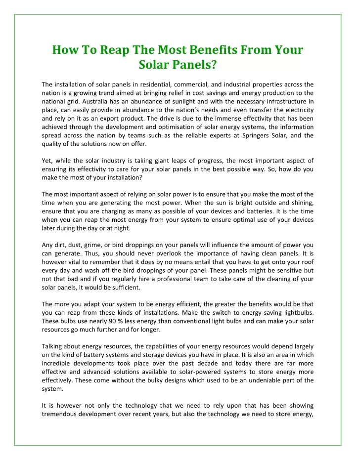 how to reap the most benefits from your solar