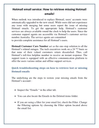 hotmail email service how to retrieve missing