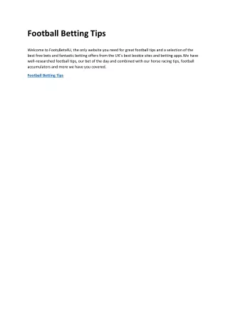Football Betting Tips