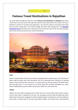 Famous Travel Destinations in Rajasthan