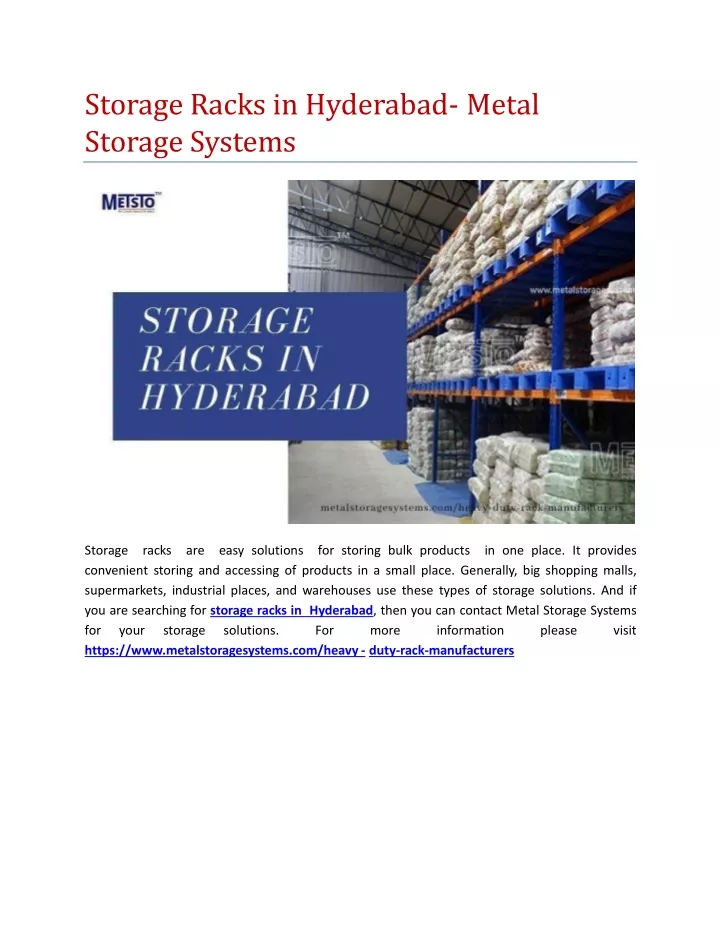 storage racks in hyderabad metal storage systems